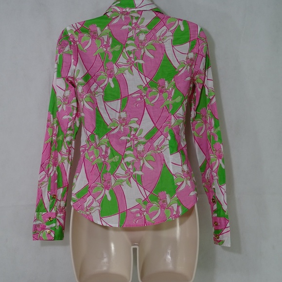 Lilly Pulitzer Blouse Top Women Size 0 Pink Green - Picture 5 of 8